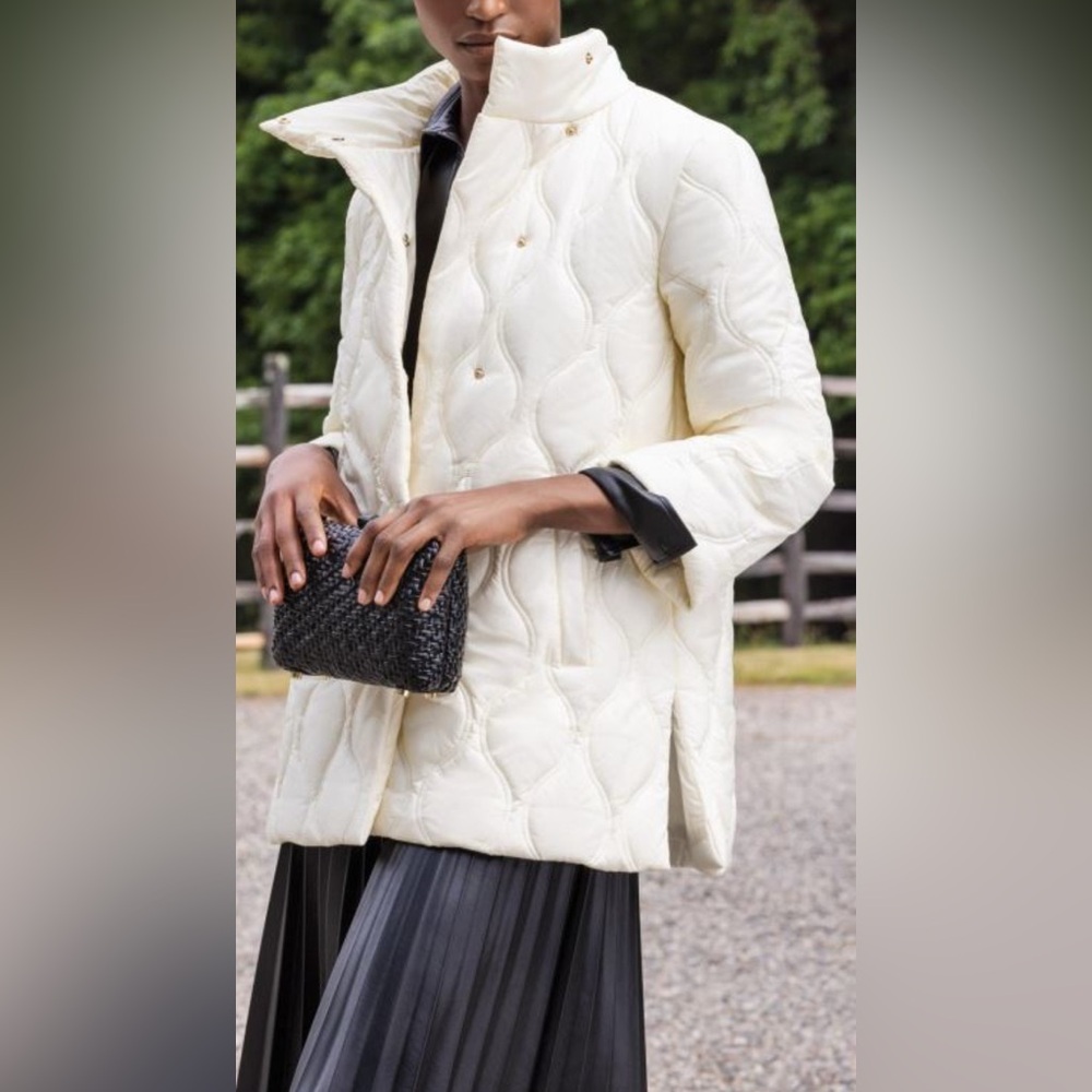 J.McLaughlin Women’s Quilted Puffer Jacket Size XL Ivory Cream Luxury Minimalist